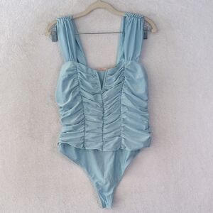 Willow & Root‎ Womens Blue Ruched Coquette Bodysuit Size M